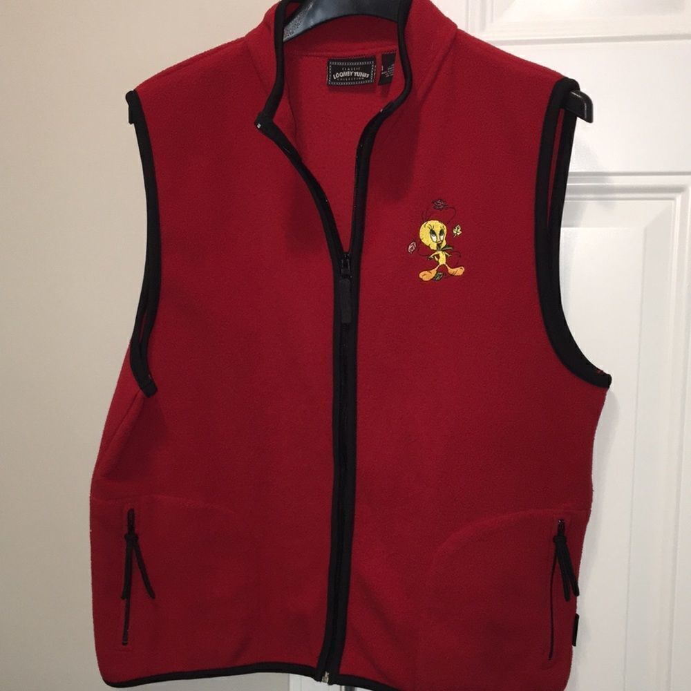 Tweetie Tweety Bird Red Zipper ski winter snowboard fall Fleece trail Vest L